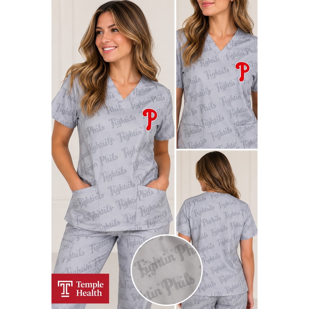 Philadelphia Phillies Fightin Phils Scrub Top Grey Temple Health MLB Med